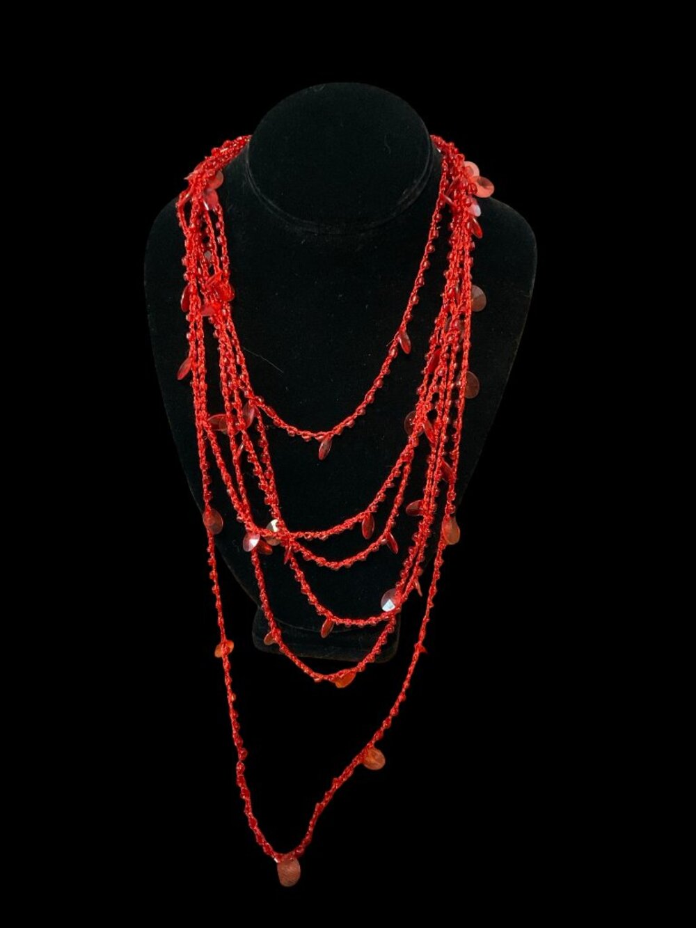 Red Multistrand Beaded Necklace